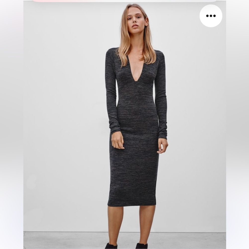 Aritzia Wilfred Free Abby Plunge V Neck Long Sleeve Midi Dress
